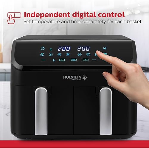 Miniatura 3 de Holstein Housewares 9.5 QT Freidora de aire digital de canasta doble, controles independientes - antiadherente, cocina saludable con menos aceite, 8