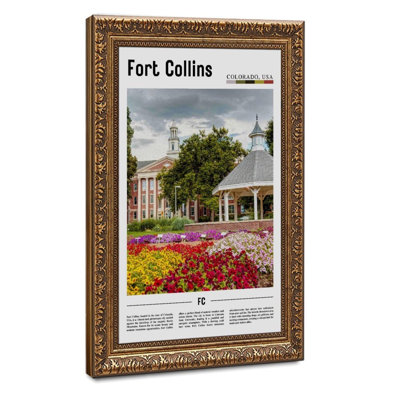 Wcyb Retro Gold Frame Fort Collins Colorado The United States Of America Scenery Travel Prints Posters Canvas Deco Paintings Wall Art For Office Living Room Hangable Frame