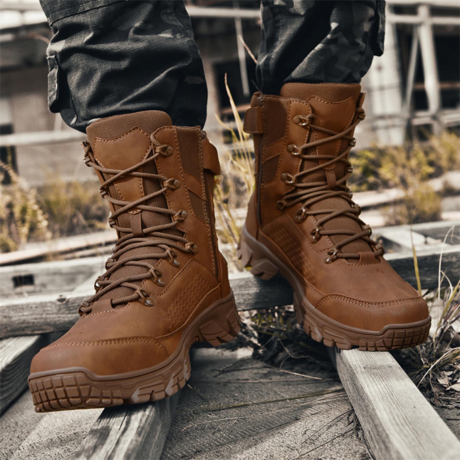 Botas Tácticas Militares Hombre Cremallera Lateral para Senderismo