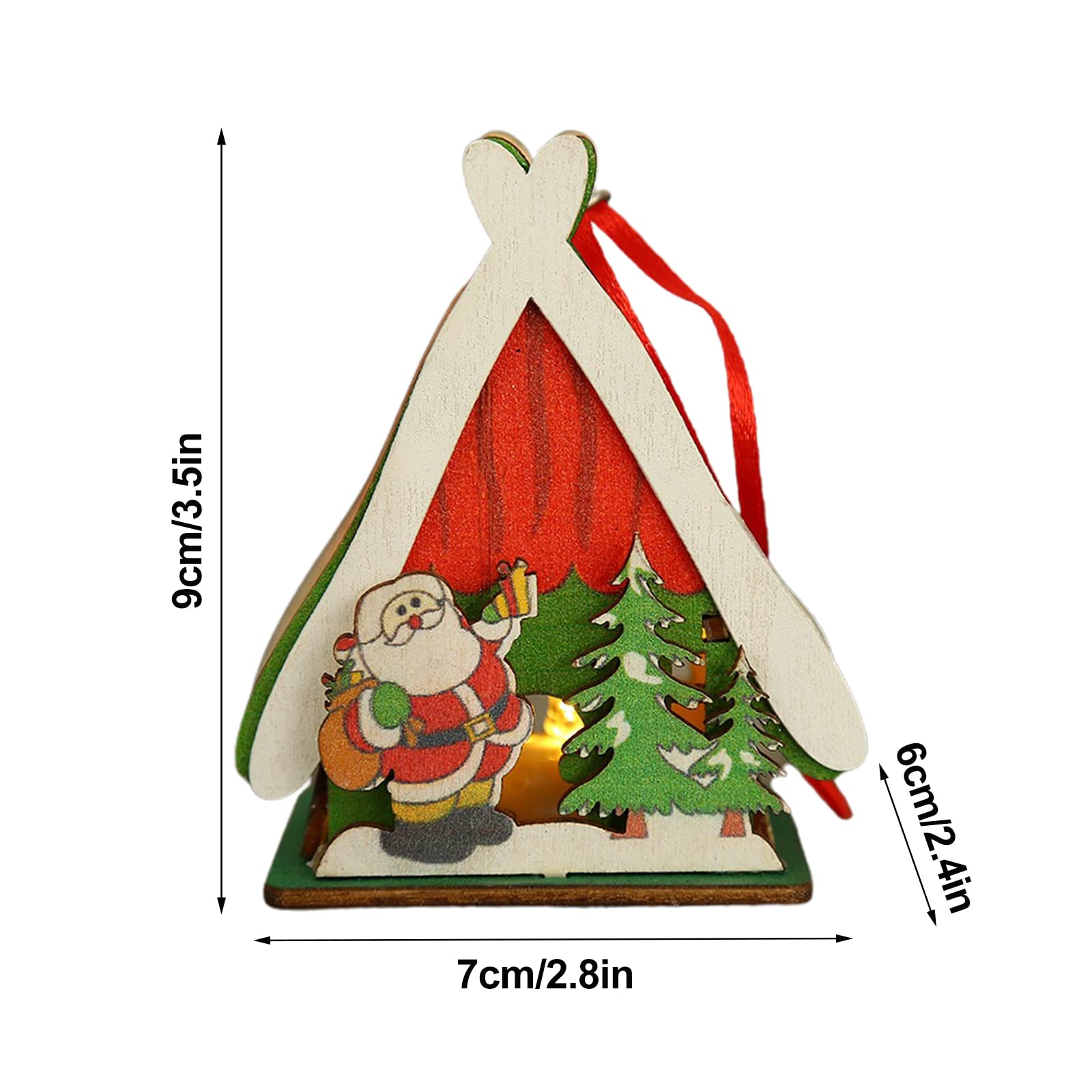 Tissting Christmas Wooden House Decor, 8 Inch Colorful Light Up Cabin Holiday Village Display with LED for Tabletop Mantel Christmas Decorations (C)