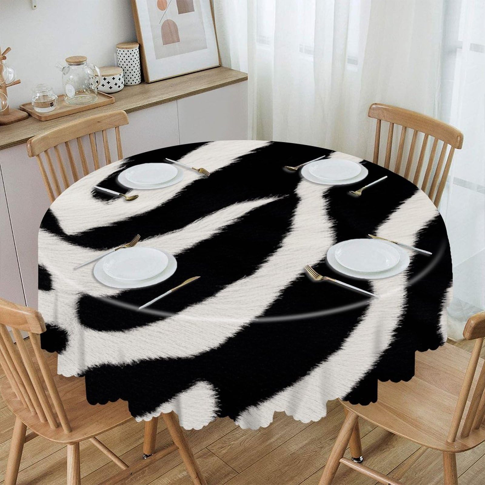 VstaDank Zebra Animal Round Tablecloth Wipeable Round Polyester Tablecloth Waterproof Wrinkle Free Indoor and Outdoor Table Cover 60 Inch Decorative Farmhouse Table Cloth for Dining
