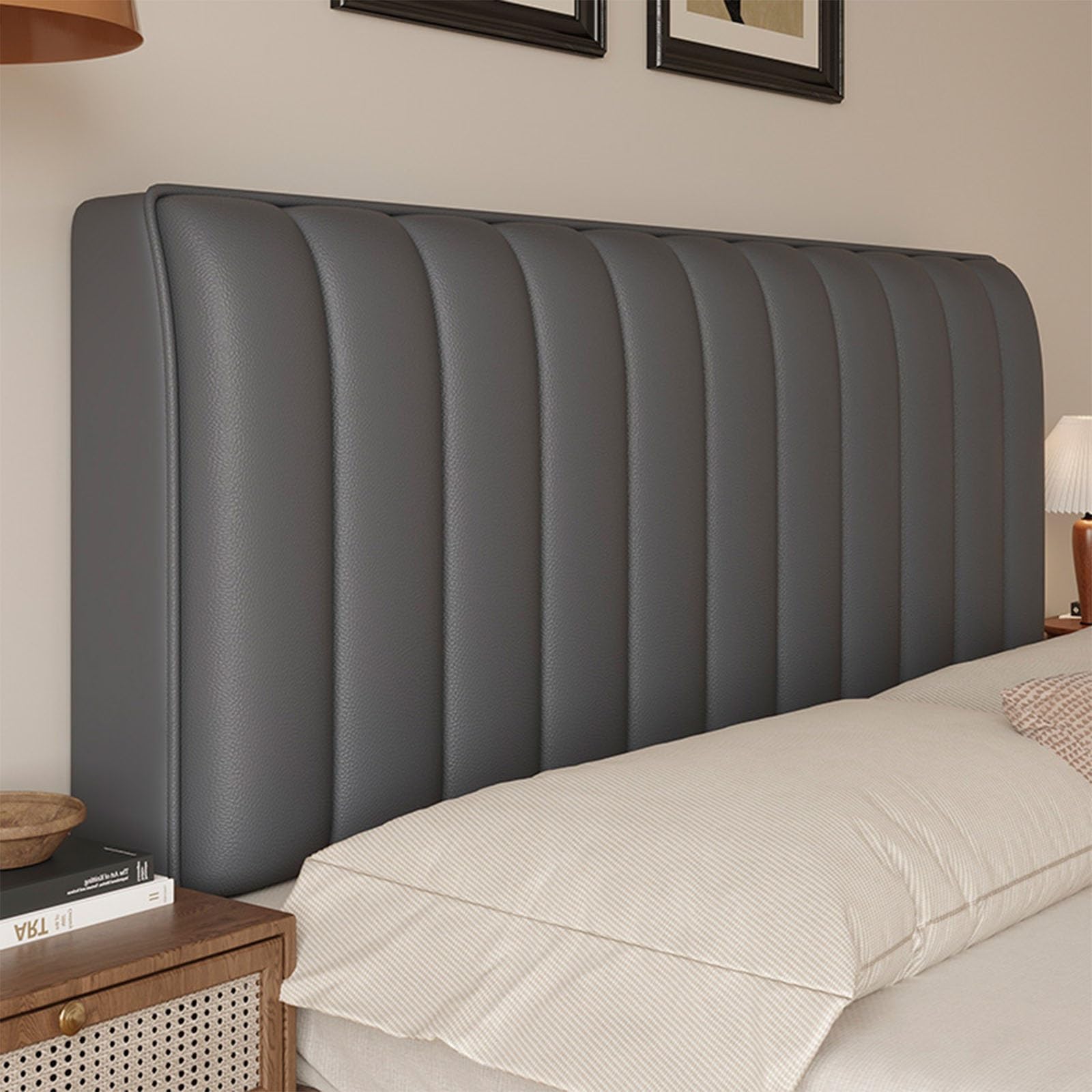 UHVUJDUI Bed Headboard Cover Leather Headboard Cover For King Size Double/single Bed,Headboard Slipcover Elastic Universal Headboard Protection Dustproof Cover(Dark gray,170cm)