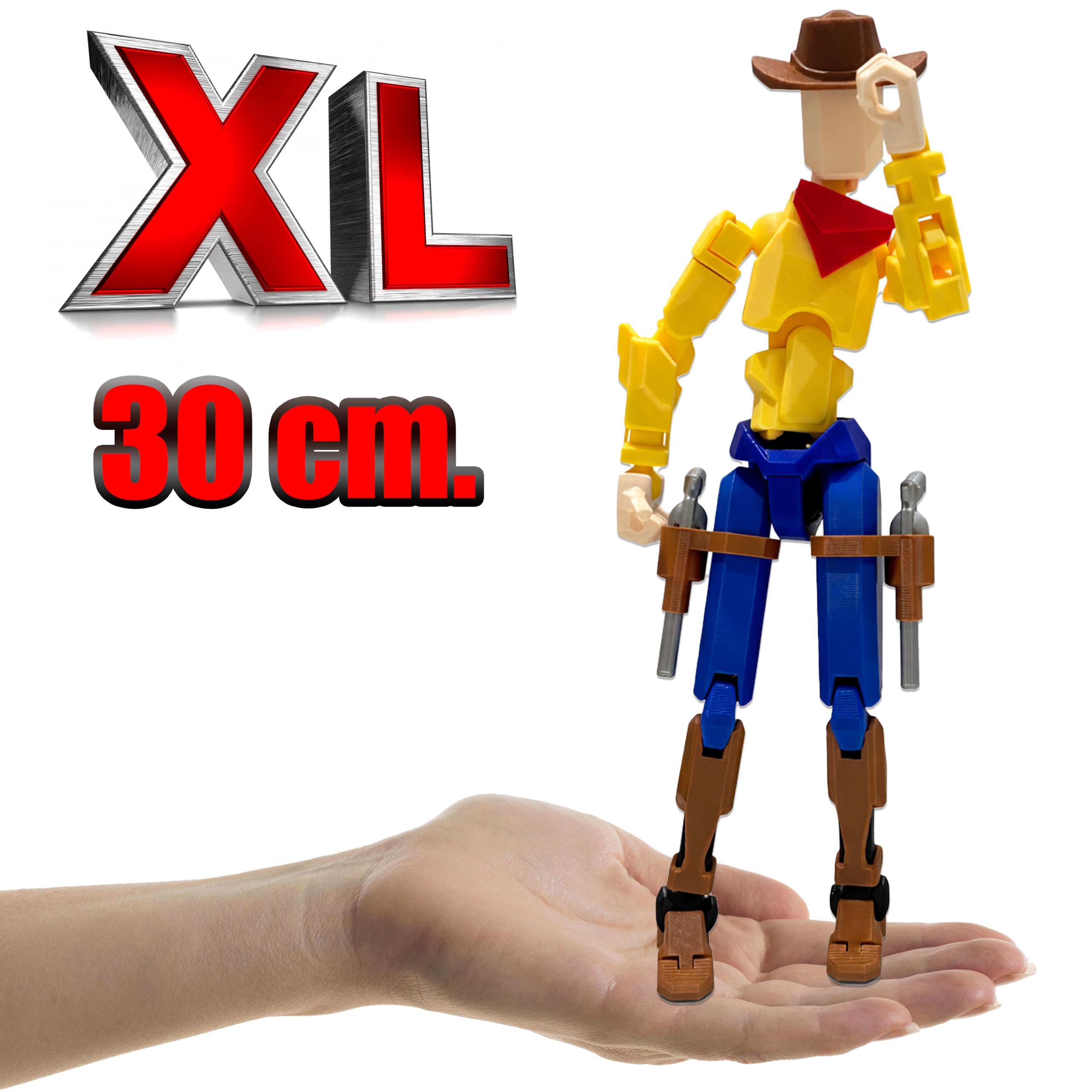 GENÉRICO Figurka akcji 13 XL Dummy Cowboy XL 30 cm Titan 13 przegubowa lalka zachodnia - szeryf Dummi - strzelec, westernowy bohater z 22 rękami, karabin, 2 pistolety, kapelusz i baza wystawowa