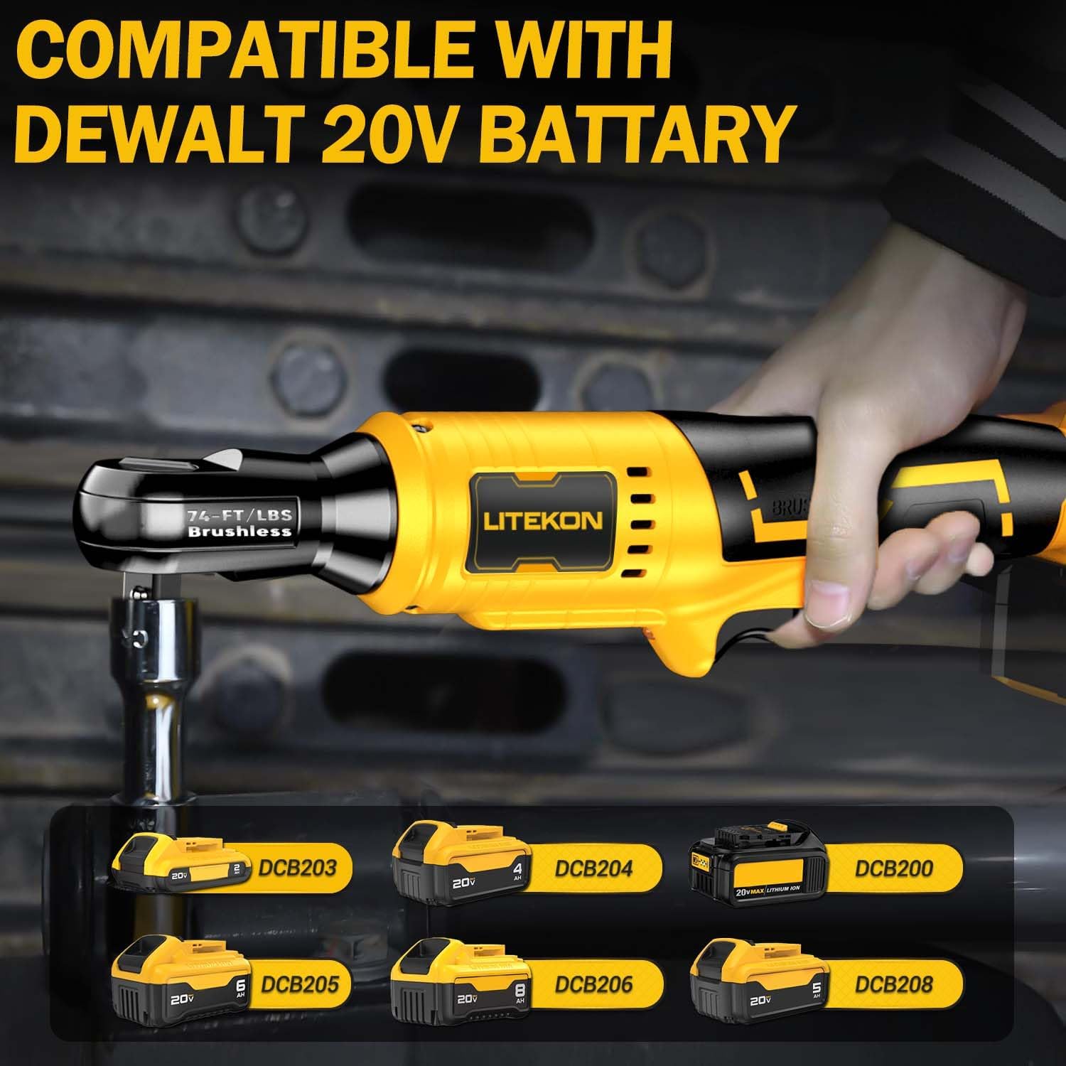 Cordless Ratchet Wrench Set Compatible with๐๐-๐ช๐๐๐ง 20V Max Battery (No Battery) - 74Ft-lbs 650 RPM High Power 3/8-inch Brushless Electric Power Ratchet Wrench Tool with LED Light - Image 3
