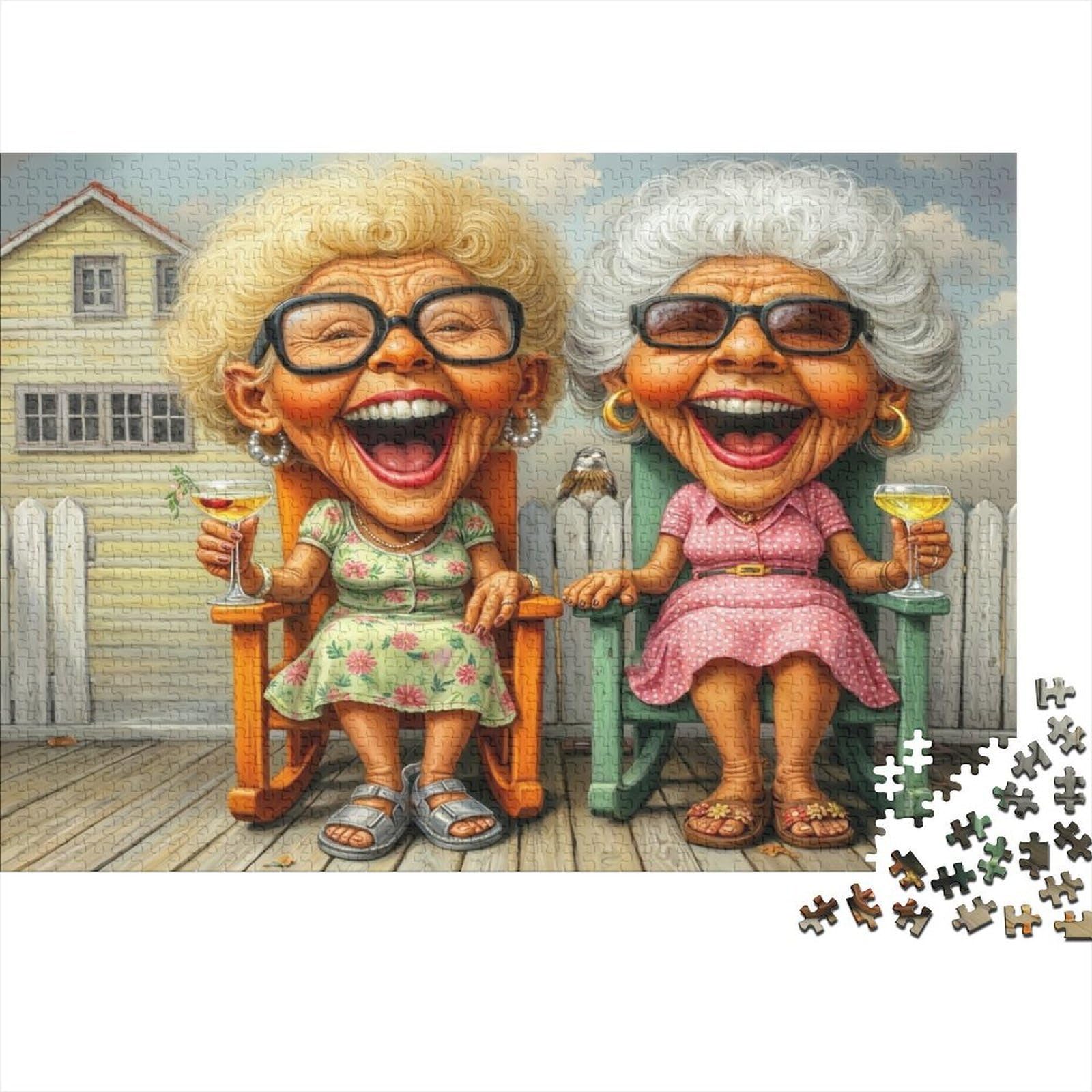 Cartoon Grandmothers Jigsaw Puzzle for Adults 1000 Pieces Puzzle Game Veranda Scene Relaxation 70x50cm/1000pcs