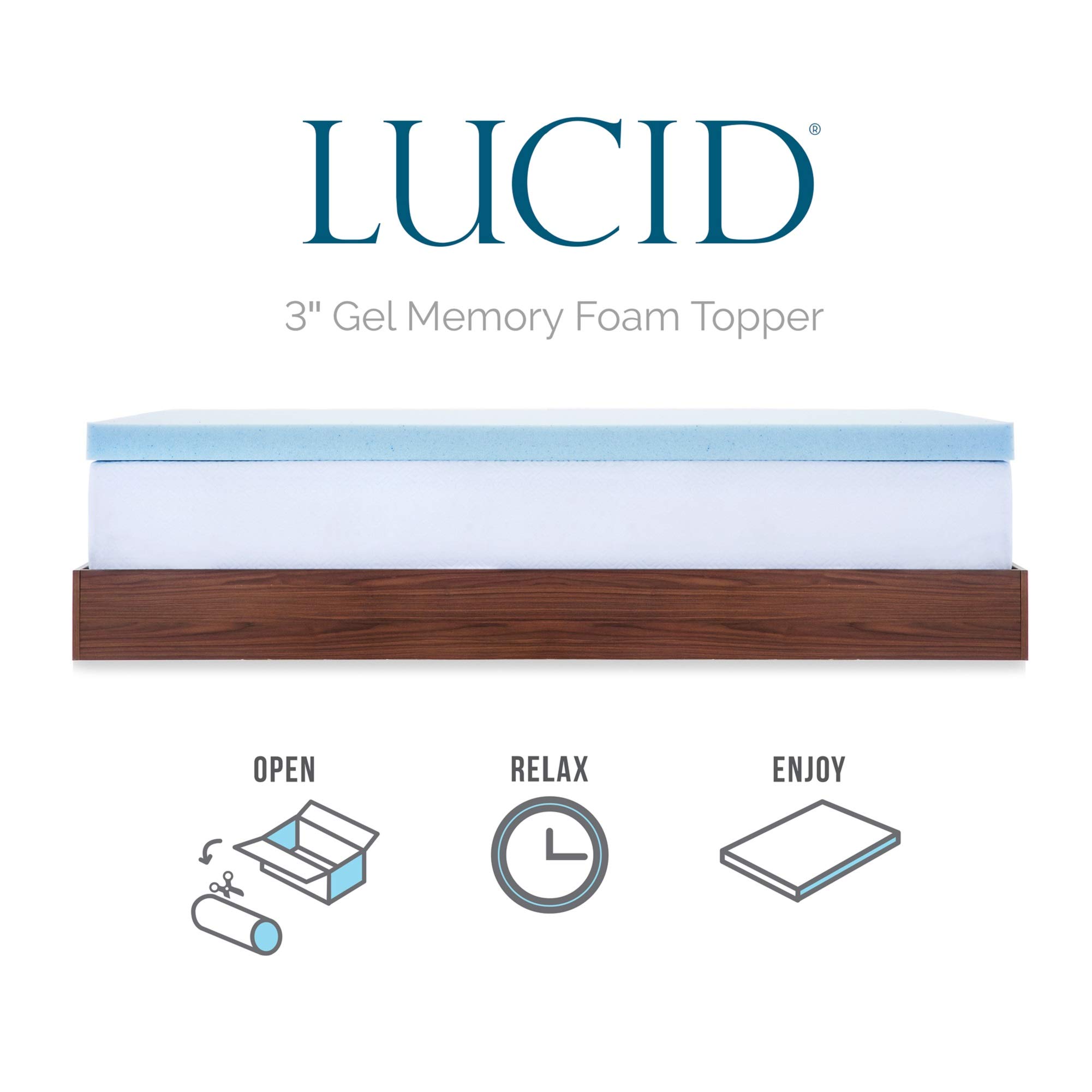 LUCID 3-inch Ventilated Gel Memory Foam Mattress Topper - Queen