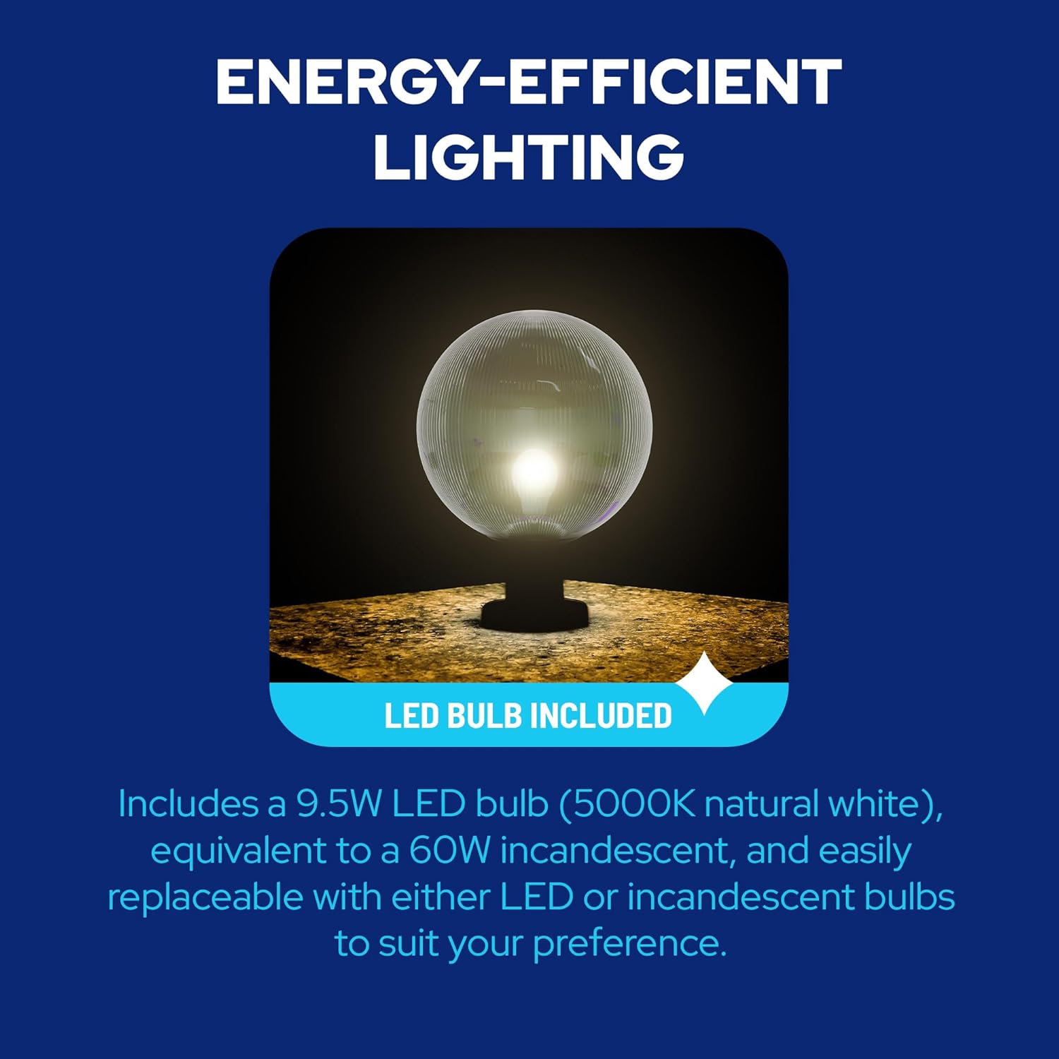 KastLite Lamp Post Globe Combo Lighting Fixture | 12" Neckless Prismatic Lens with Black Fitter Wing Clips | Fits 3" Diameter Posts (Not Included) | Comes with with 5000K LED Bulb