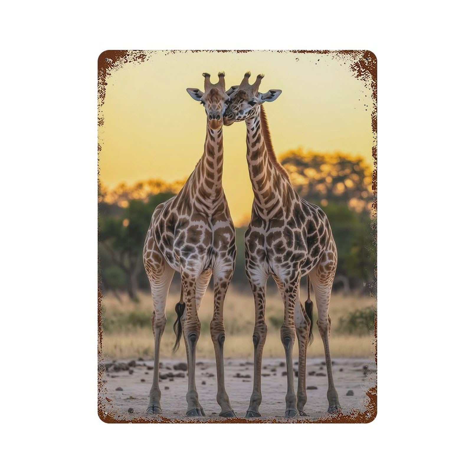 Garage Style Safari Giraffes Africa Vintage Rust Metal Sign 15.7"x11.8", Rustic Home Decor for Bar And Workshop