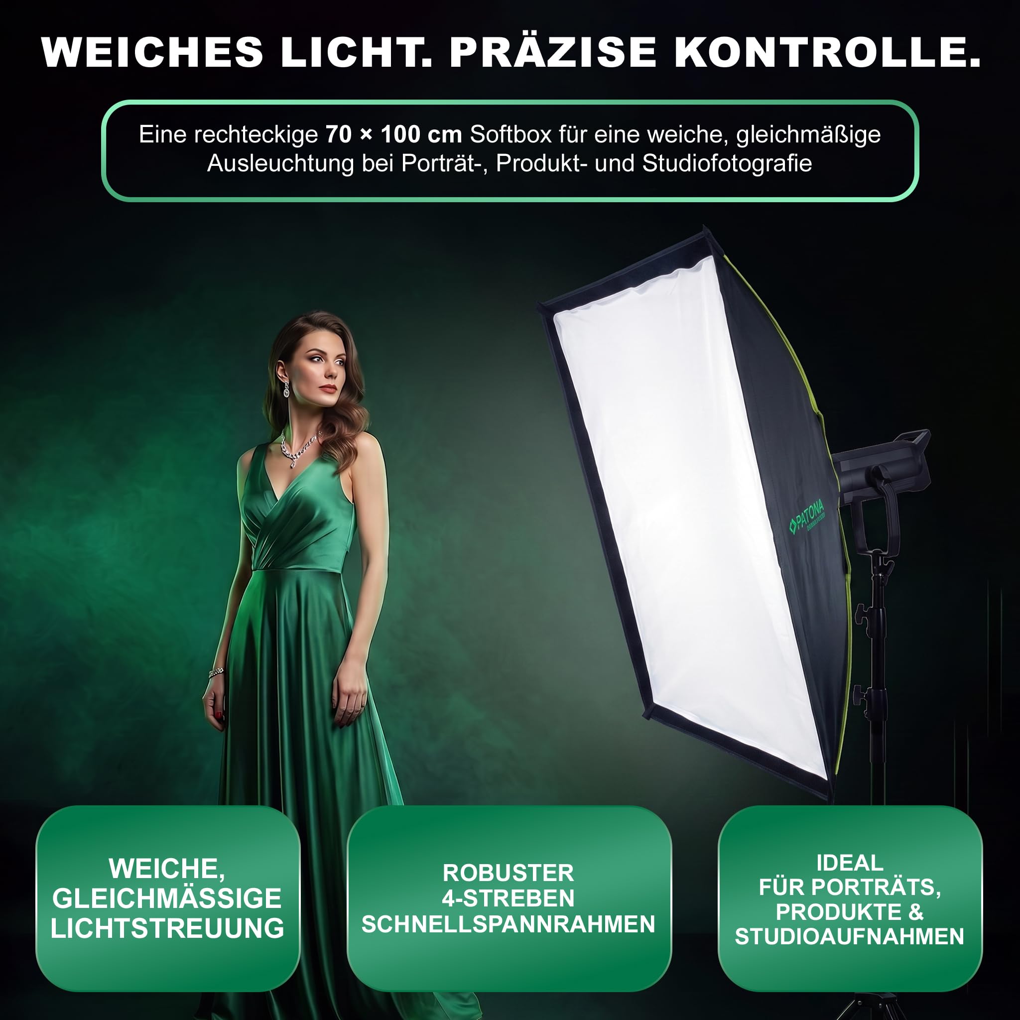 PATONA Premium Quick Set-Up Softbox 70x100cm PT70100 | Rechteckige Softbox