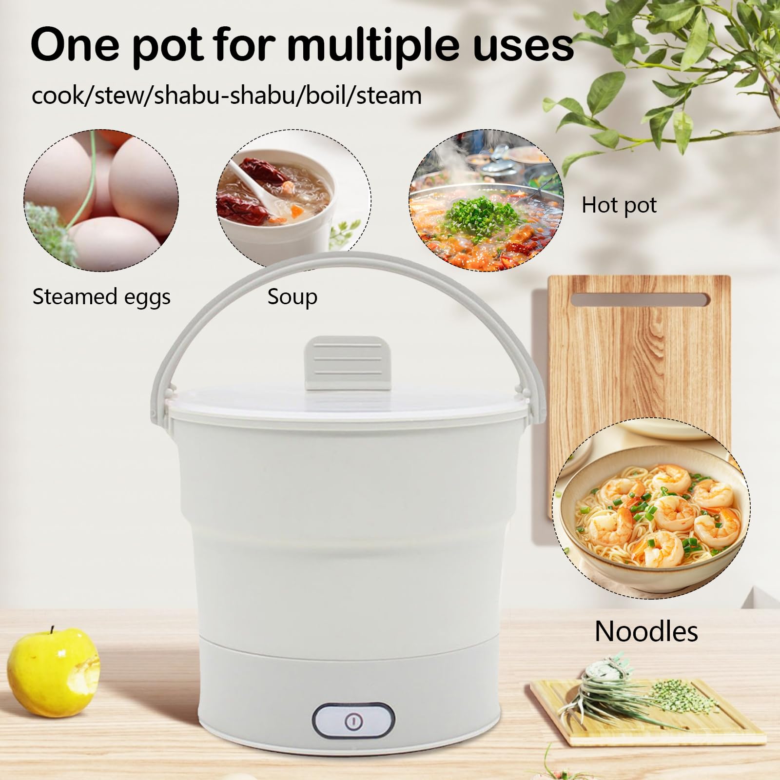 Elektrischer Hot Pot Faltbar, Faltbarer Elektrischer Reisekocher 1L 700W Multifunktionaler Elektrischer Kocher mit Dampf Eintopf Faltbarer Reisewasserkocher Edelstahlboden für Camping Wohnheim