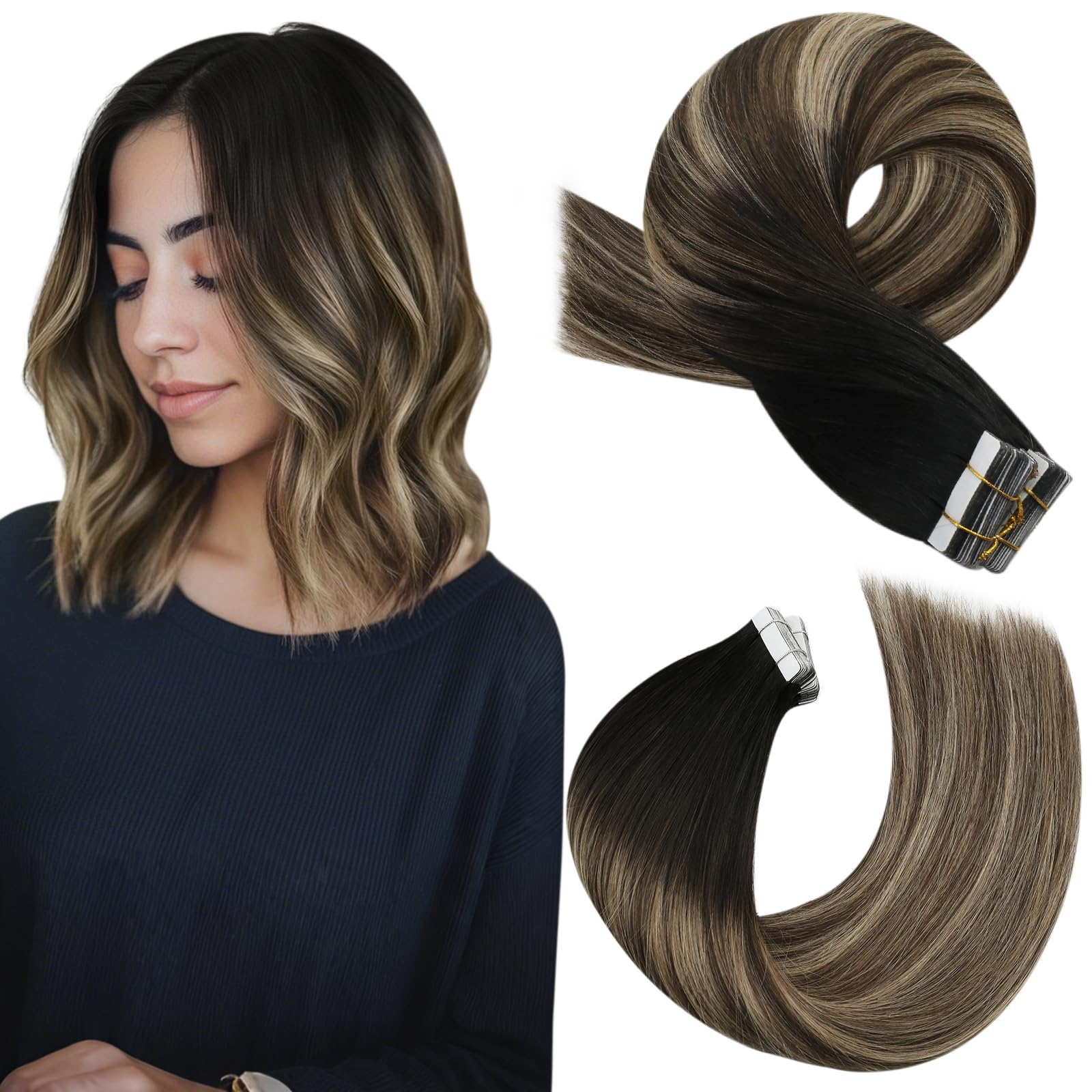 Moresoo Tape Hair Extensions Real Human Hair 18 Inch Jet Black Human Hair Extensions Tape in Black Remy Hair Straight Silky Soft for Women Natural Looking 20pcs/50g #1 — view 93
