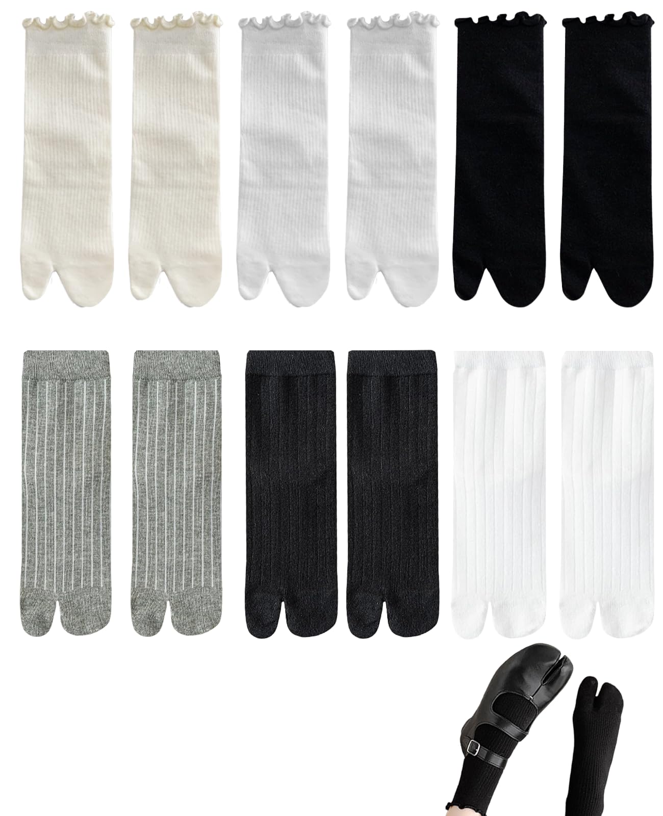 Benaewa Women's Black 6 Pairs Tabi Socks, Breathable Elastic Flip Flop Toe Socks For Daily Wear, Ninja Cosplay