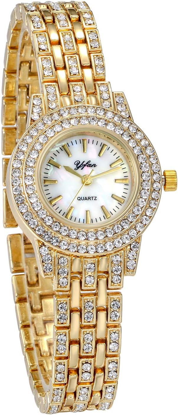 Women Watches Gold Tone Alloy Rhinestone Quartz Watch Stylish Bling Dress Watch Wristwatches