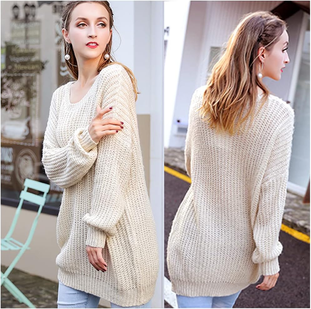 ARJOSA Women's Fall Sweaters Pullover Oversized Crew Neck Long Sleeve Knit Sweater Tunic Tops - Image 4