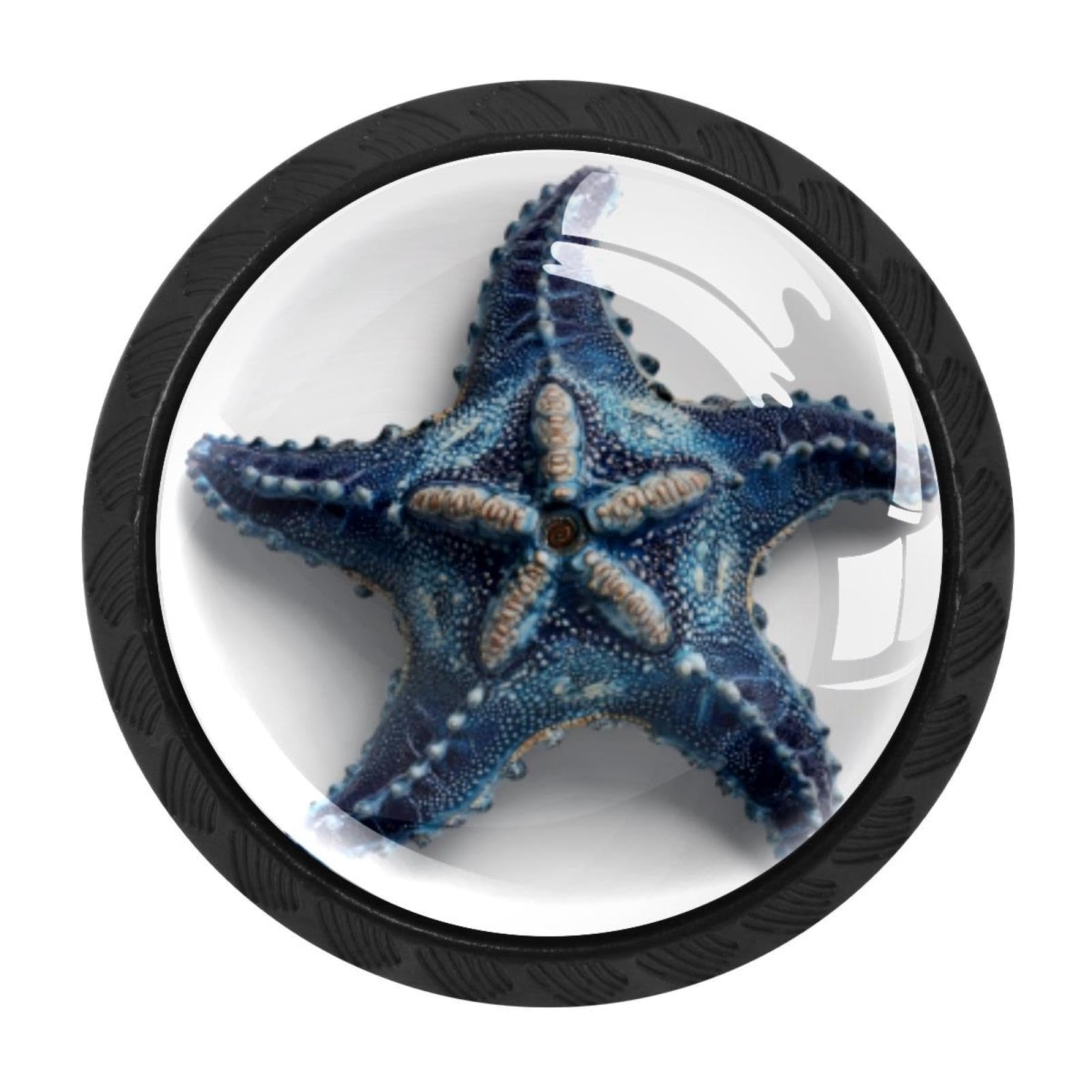 CHENZZZZ Navy Starfish Drawer Knobs Pull Handle Crystal Glass Circle Shape Cabinet Drawer Pulls Cupboard Knobs with Screws for Kitchen Cupboard Dresser Wardrobe etc