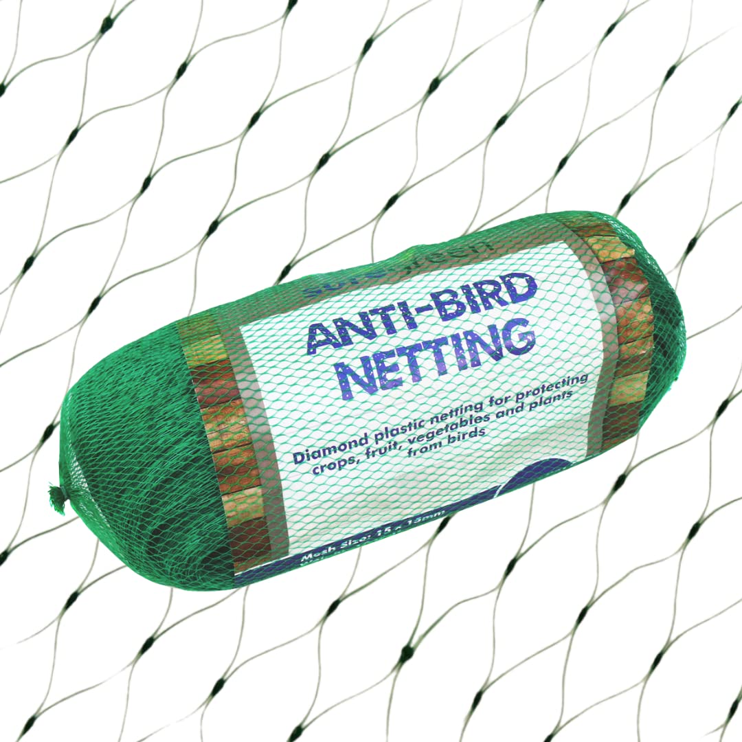 Suregreen Green Sure Anti-Bird Netting | 2M X 10M | 15Mm X 15Mm Hole Size | | Bird, Pest & Animal Barrier | Extra Strong, Reusable & Durable Garden & Crop Protection