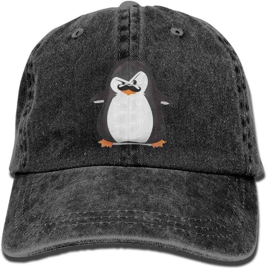 Cute Black White Penguin and Funny Mustache Adjustable Cotton Cap Black