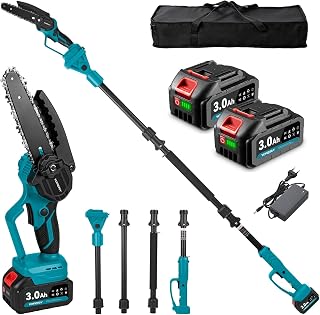 Yofidra 2 in 1 Electric Telescopic Chainsaw & Portable Chainsaw 6 Inches – 2 x 3.0Ah Batteries, Removable Pole up to 4.6 m, for Pruning Tree Branches