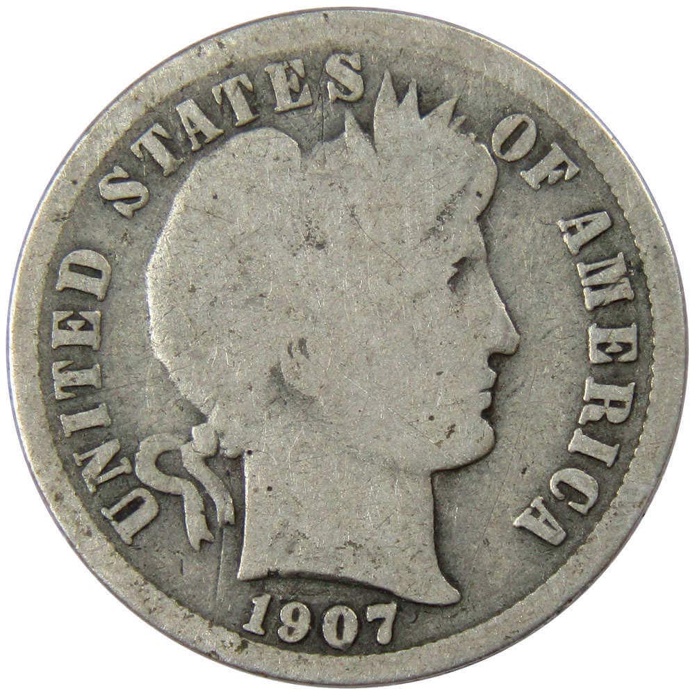 バーバーダイム　1902 S 10セント　銀貨　極美品　私 1907 Barber Dime G Good 90% Silver 10c US Type Coin Collectible at