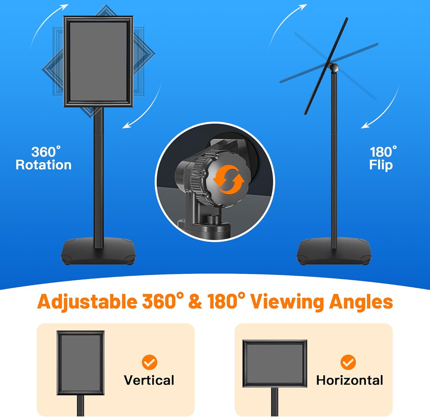 Pedestal Sign Holder Stand with Heavy Duty Base, 8.5x11 Inch Floor Standing Sign Holder, Vertical & Horizontal Menu Stand for Display Indoor/Outdoor Advertising, Poster, Restaurant Menu, Store, Black