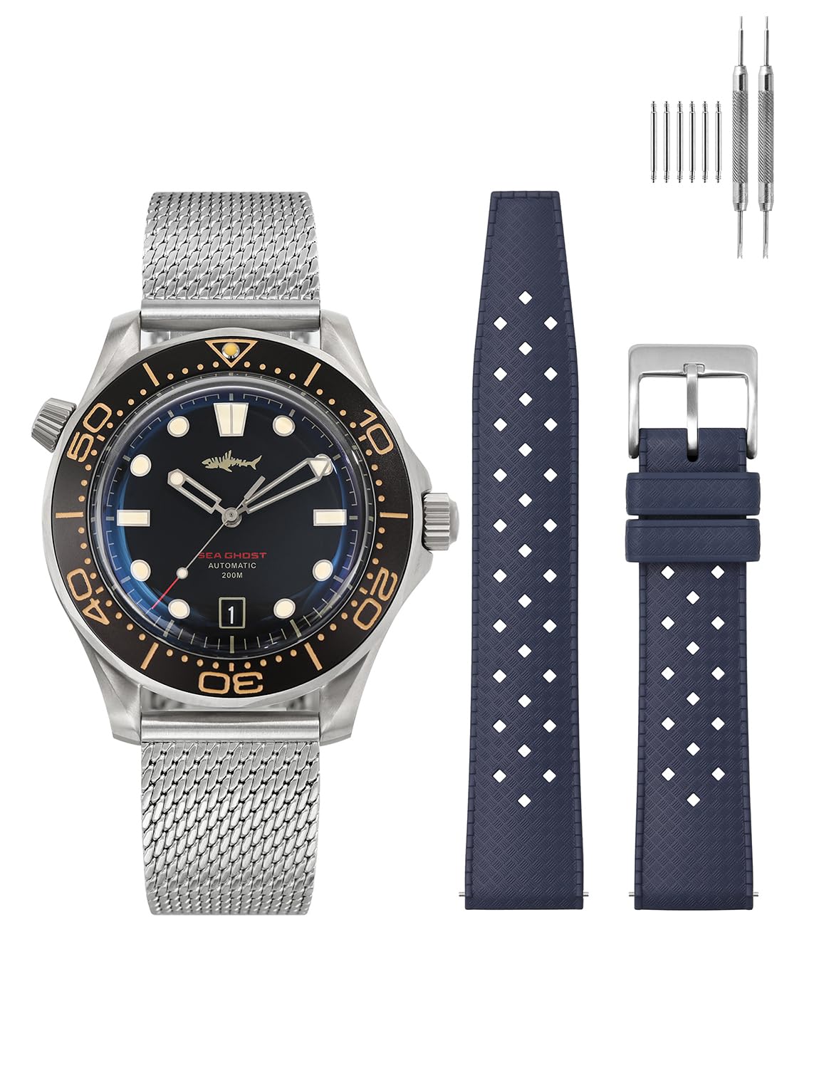 TACTICAL FROGHeimdallr Sea Ghost NTTD Dive Watches for Men NH35A, Tropical  Fluororubber 20mm Rubber Watch Band, Deepblue