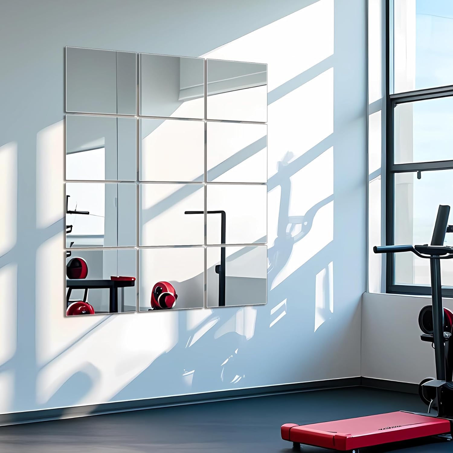 Wall Mirror Tiles Full Length, 14 x 12 Inch x 12Pcs Frameless Home Gym Mirror for Wall Mounted Decorative Full Body