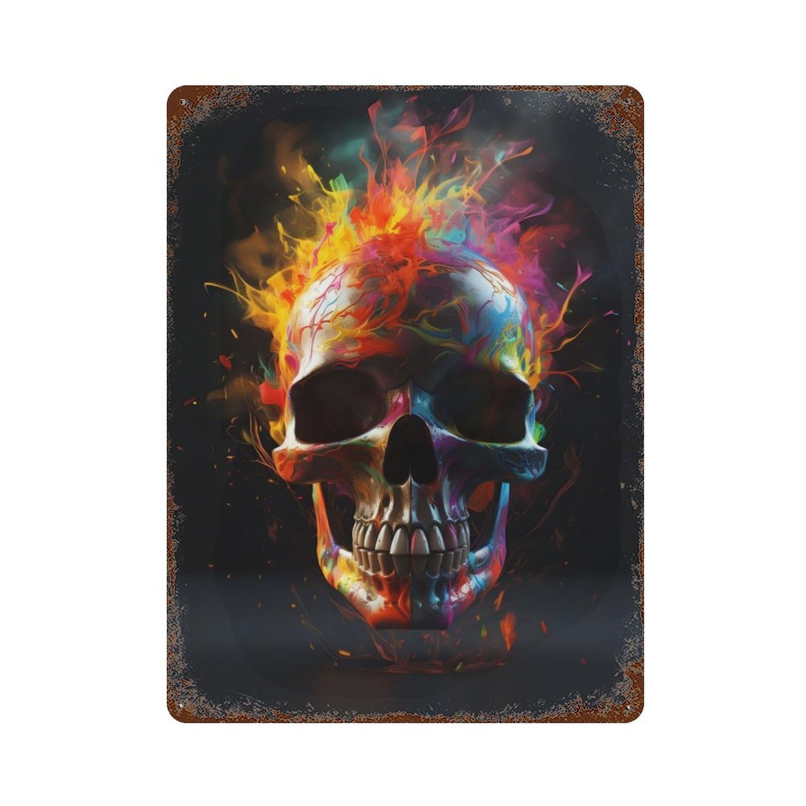Colorful Neon Skull Rustic Tin Plaque 15.7"x11.8", Farmhouse Wall Decor for Shed, Workshop And Garage Wall Decor