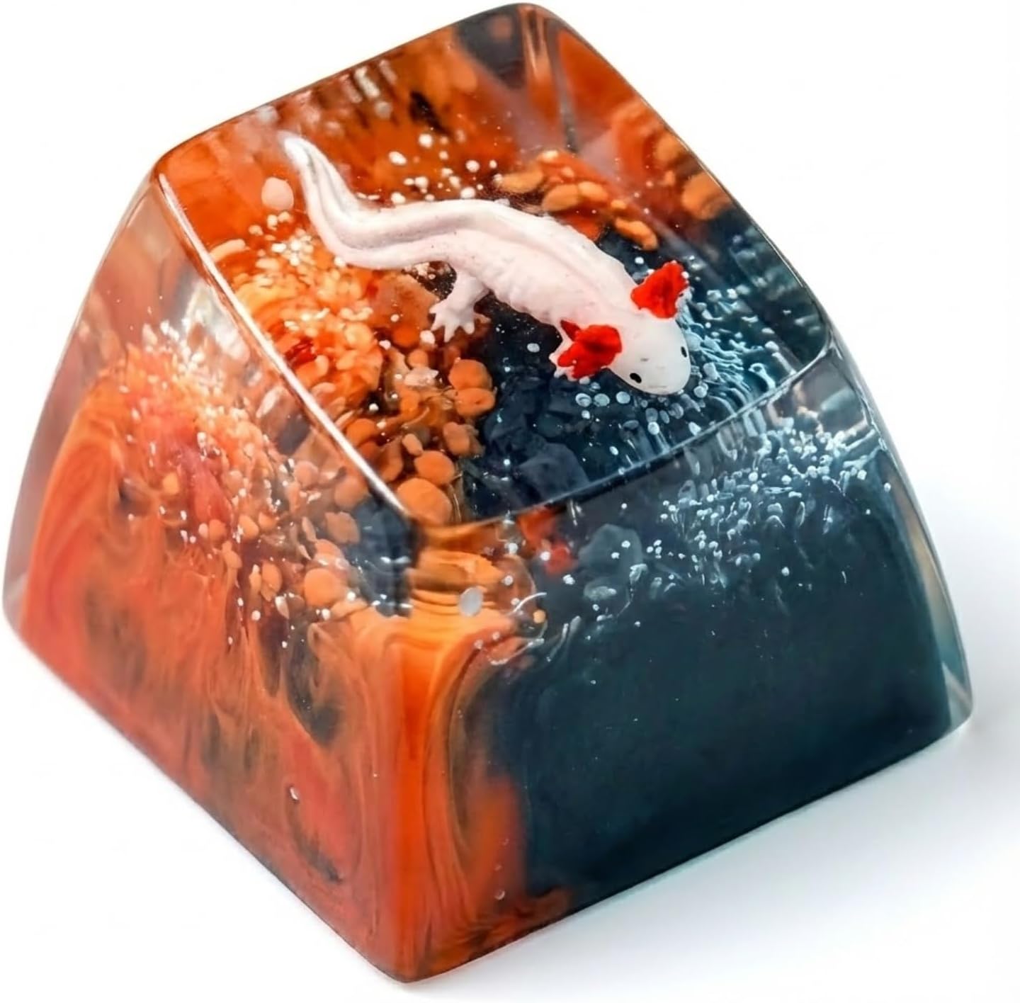 Axolotl Keycap Black and Orange Ocean Handmade Artisan Keycap Cute Key Caps Custom Keycaps Keyboard Caps Resin Keycaps for Cherry MX Mechanical Keyboard Lovers Gift