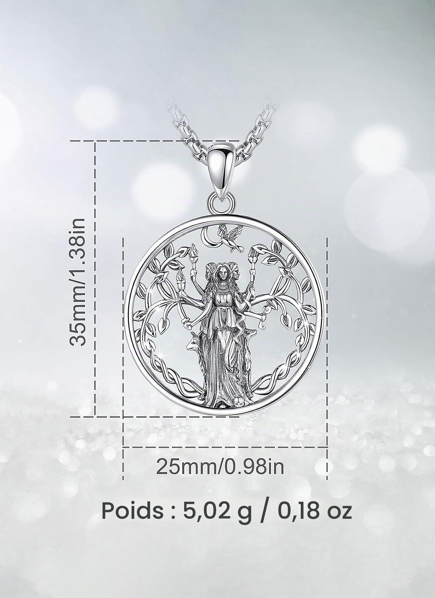 CELESTIA Collier Sorciere Femme Pendentif Protection Deesse de la Lune Hecate Argent 925 Bijoux Sorcellerie Wicca Cadeau Spirituel Femme