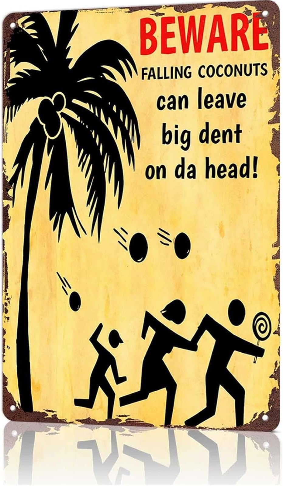 UYCUODLUY Retro Beware Falling Coconuts Aluminum Metal Sign Humorous Beach Cafe Restaurant Office Wall-Art 8 X 12 in