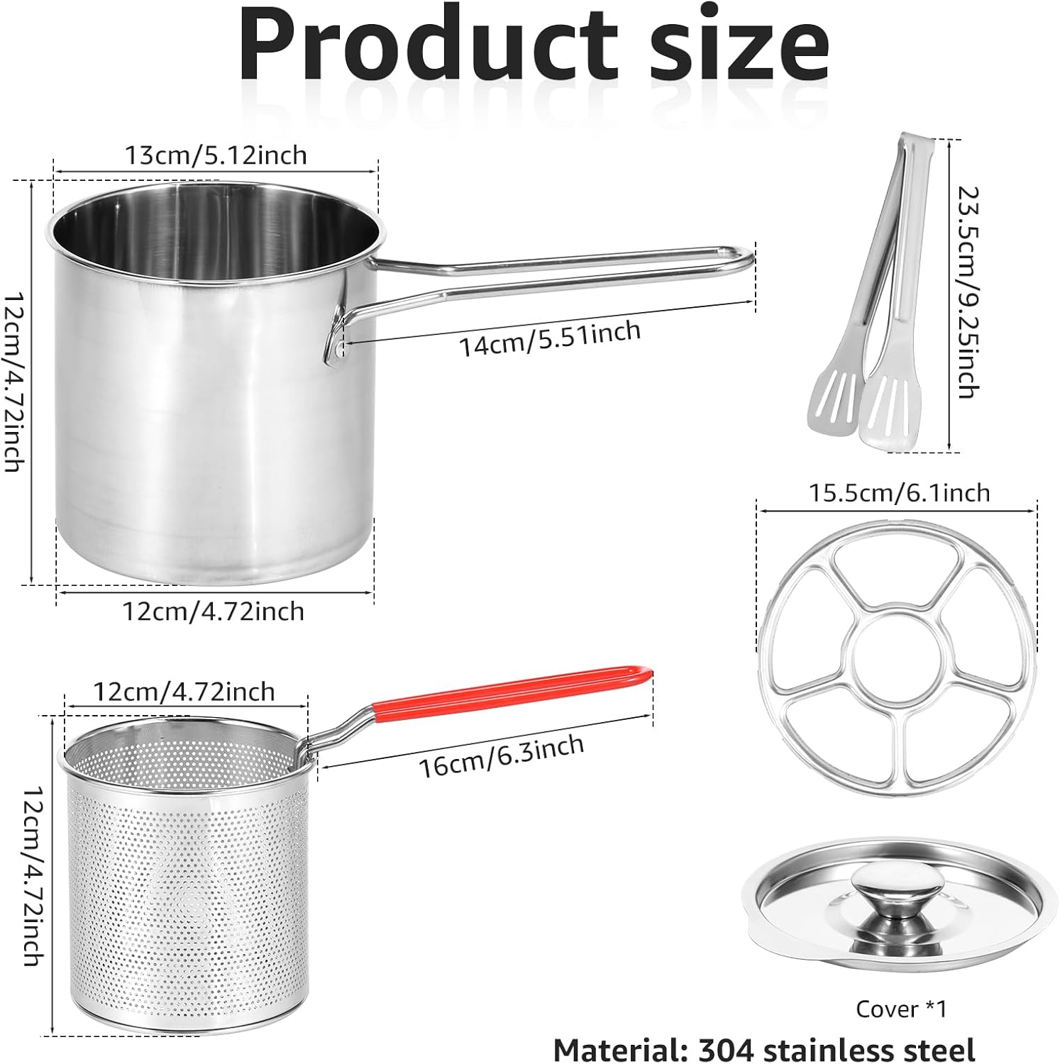 Deep Fat Fryer Set with Strainer Basket and Extended Handle, Mini Stainless Steel Deep Fryer Pot Food Grade Outdoor Fryer with Lid Portable Food Cooking Pot for Frying Fish Shrimp Chicken Fries