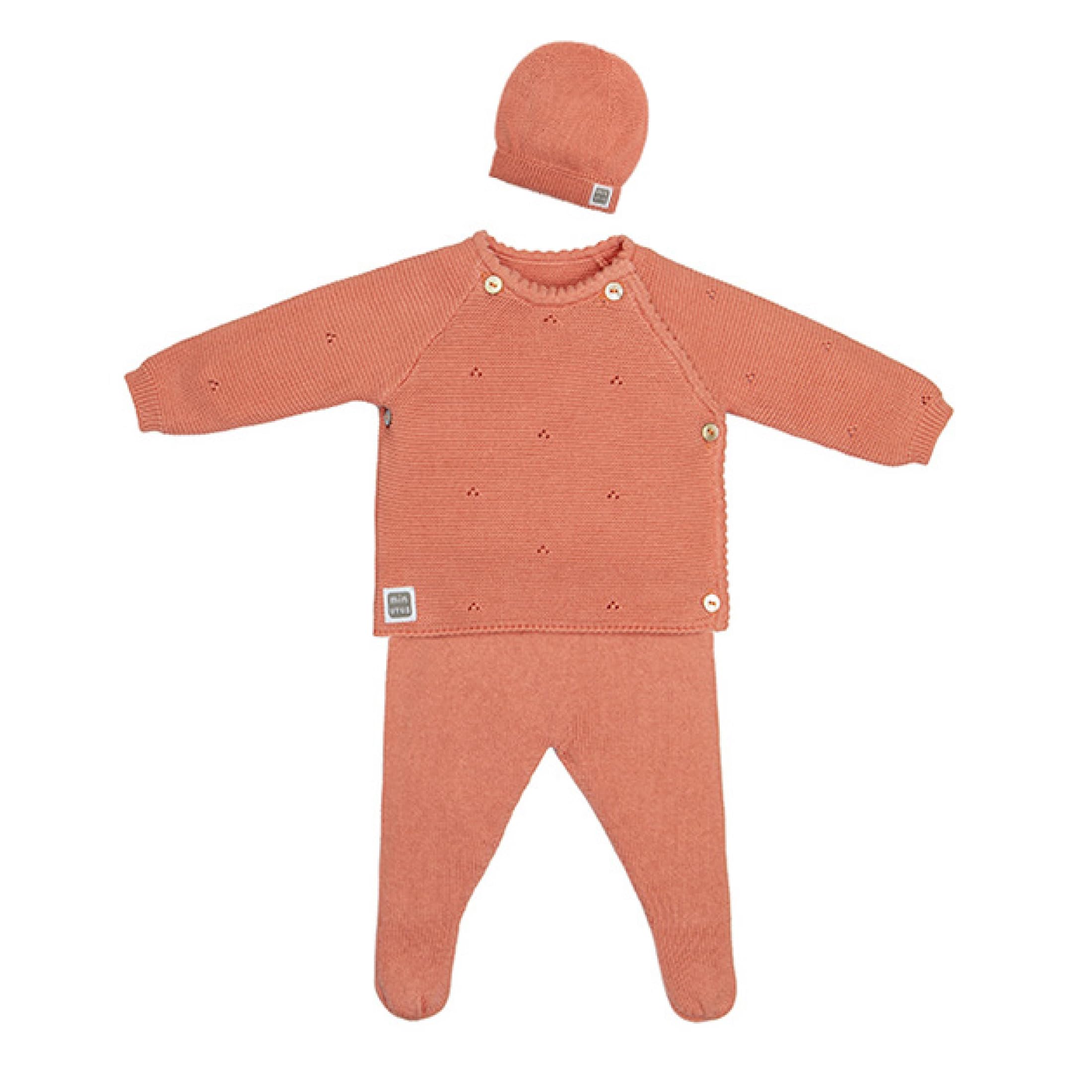MINUTUS Conjunto Bebé Kyr con Gorro 100% Algodón, Ropa Recién Nacido (Rosa, 0-1 mes (50 a 56cm))