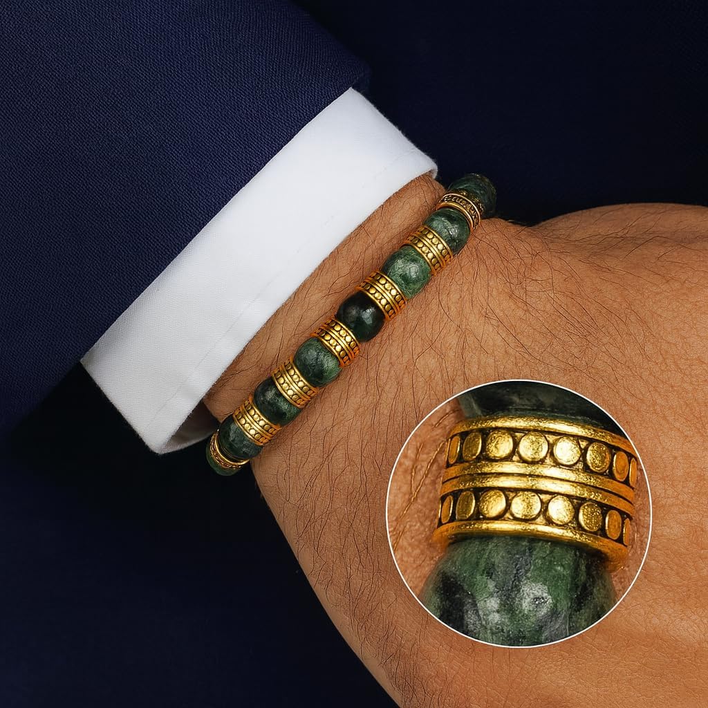 Kartini Studio Men's Luxury Bead Bracelet, Jade and 22 Karat Gold Bracelet, Dark Green Nephrite Jewelry, Gift for Man - Image 4