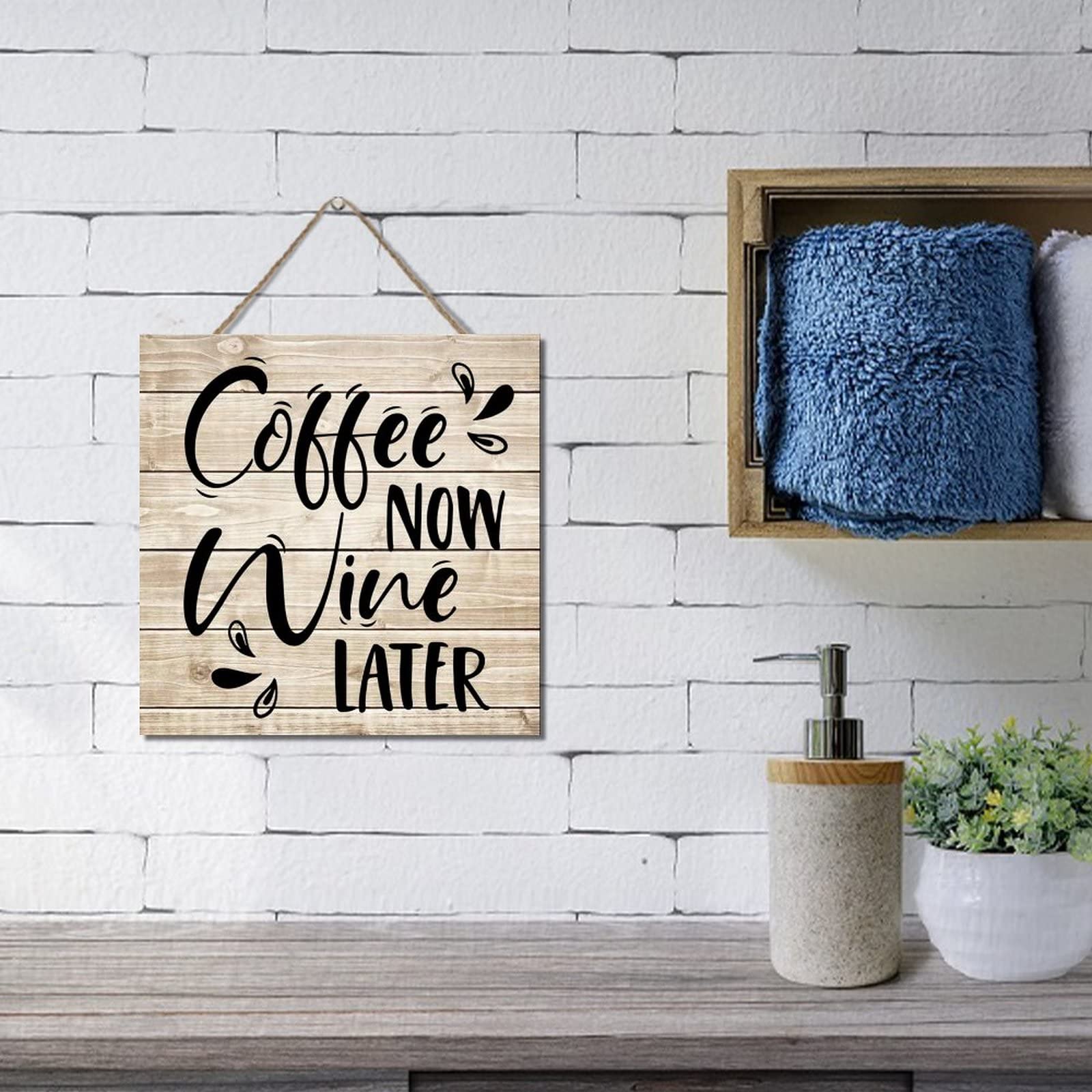 Wood Signs Personalized Inspirational Quotes Hanging Sign 12x12in Coffee Now Wine Later Wooden Plaque Rustic Farmhouse Home Decor Wall Hanging Sign Personalized Sign Antique Vintage Style Wall Decor