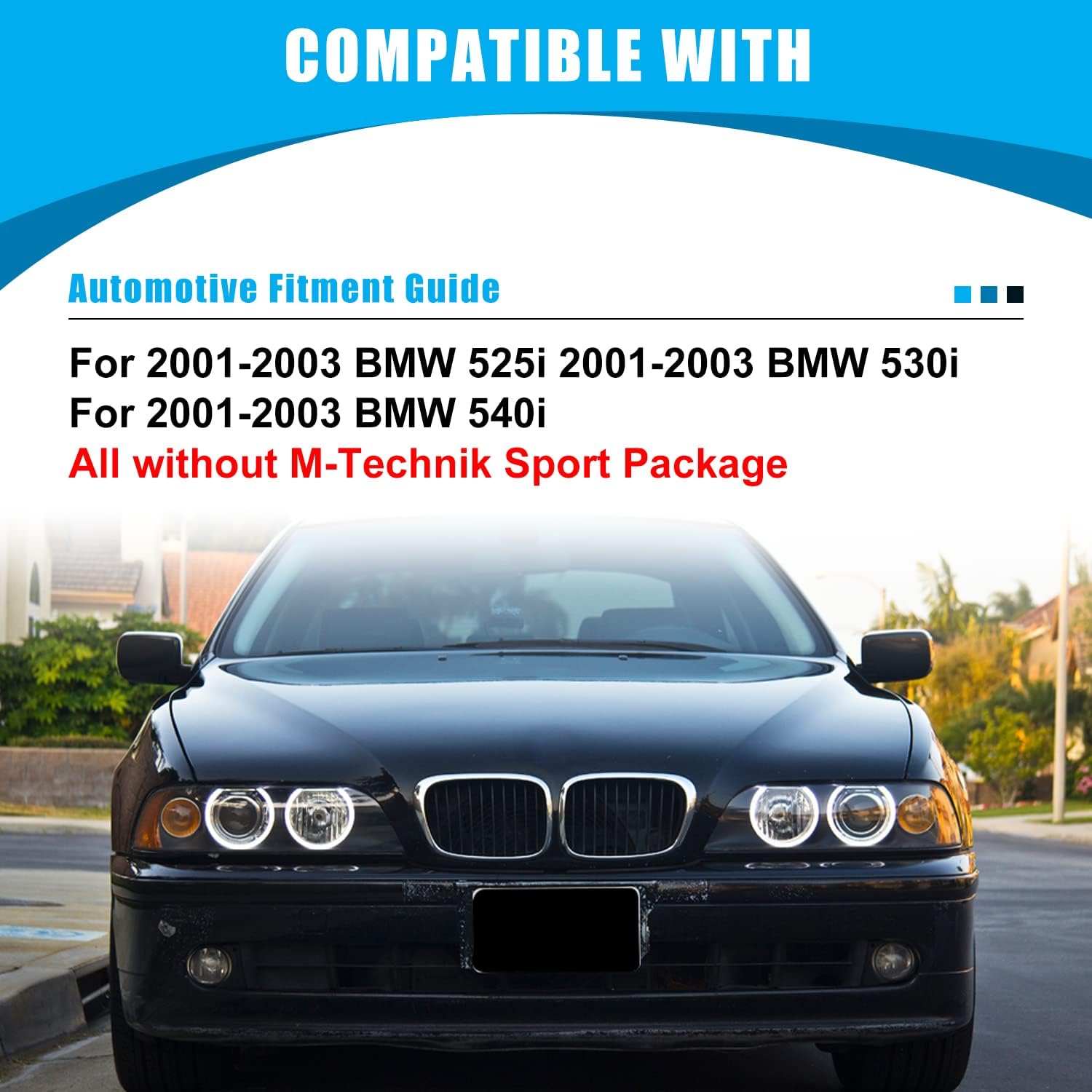 CPW Fog Lights Assembly Compatible with 2001 2002 2003 BMW 525i / 530i / 540i, Driver & Passenger Side Fog Lamps Replacement, 1 Pair Fog Lights w/ H8 12V35W Halogen Bulb (Black Housing Clear Lens)