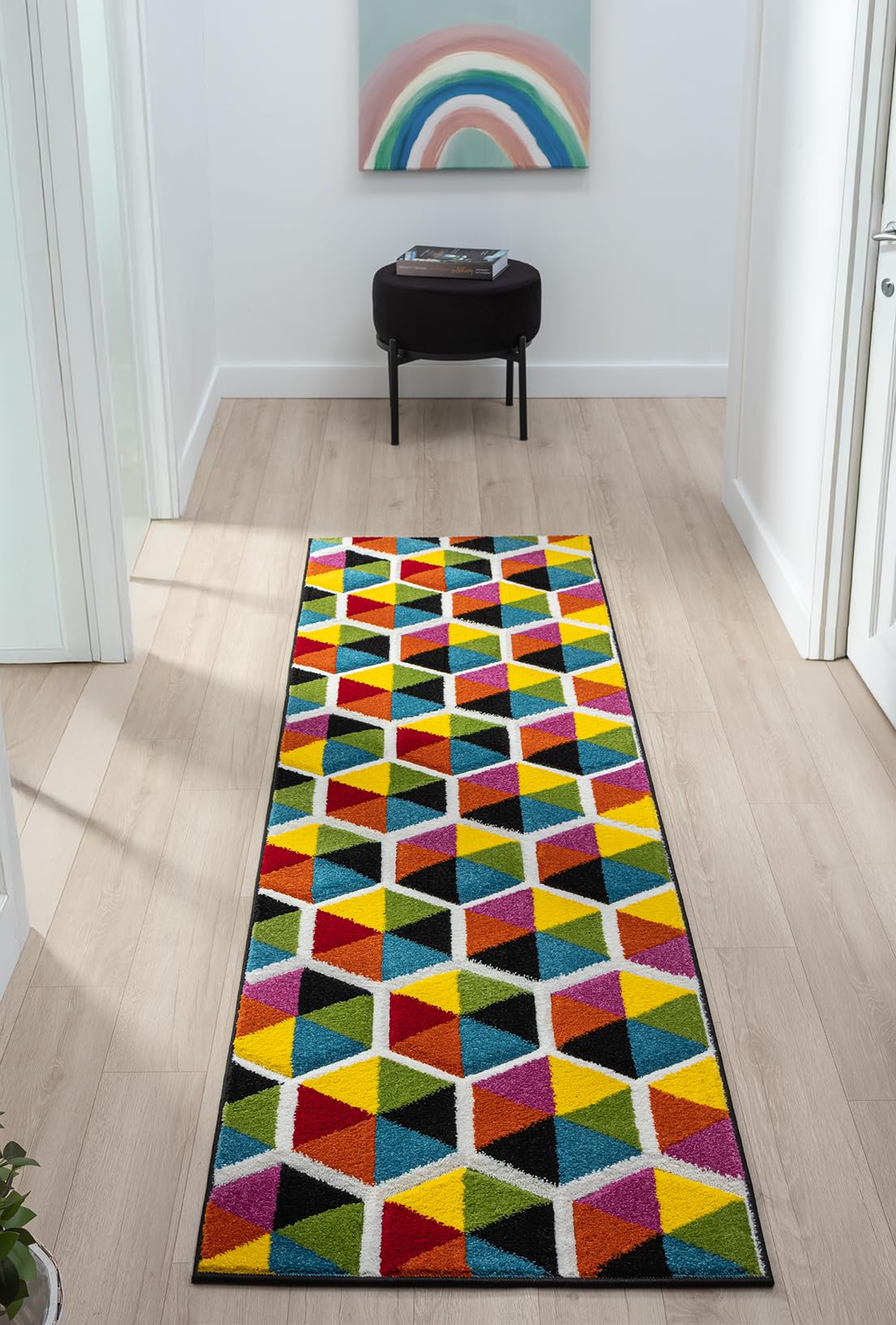 Lord of Rugs Quality Handcarved Geometric Design Rainbow Multi Coloured Rug Sanibel Multi, Runner 66x230 cm (2'1"x7'7")