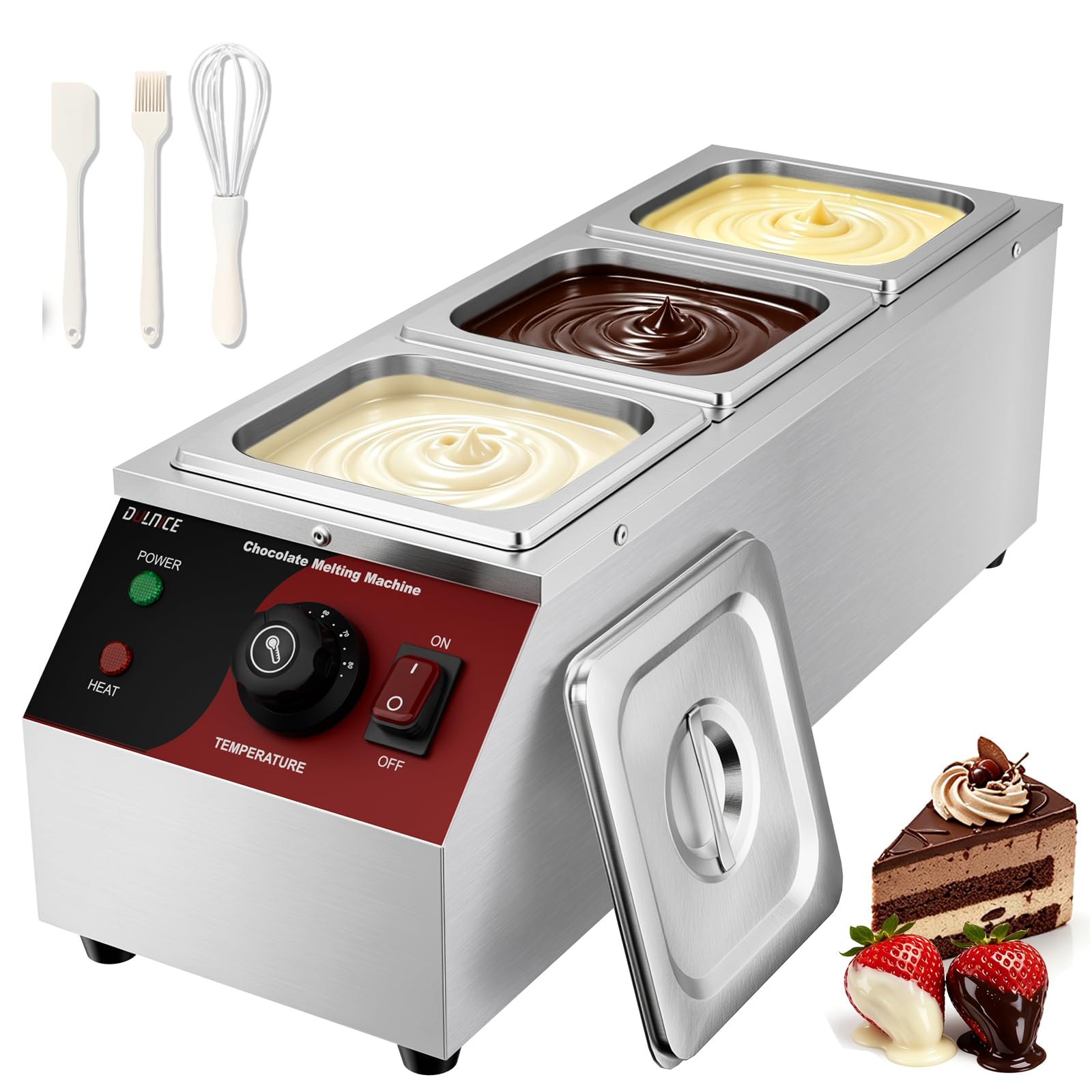 3-Tanques Temperosos de Chocolate Comercial, Baño María Eléctrico