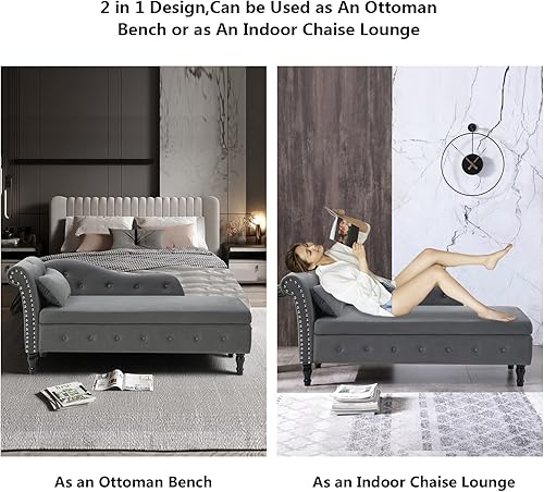 Miniatura 6 de Setawix Tumbona de terciopelo para interiores con almacenamiento para sala de estar, dormitorio, oficina, extremo de brazo enrollado de la cama,