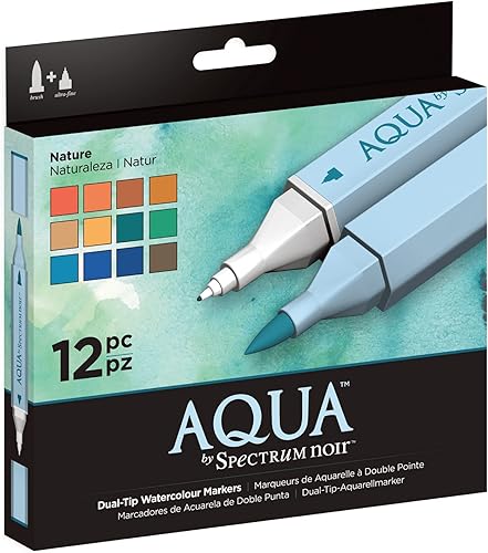 Spectrum Noir Aqua Artist's - Bolígrafos para colorear con doble punta a base de agua, natural, paquete de 12, color azul