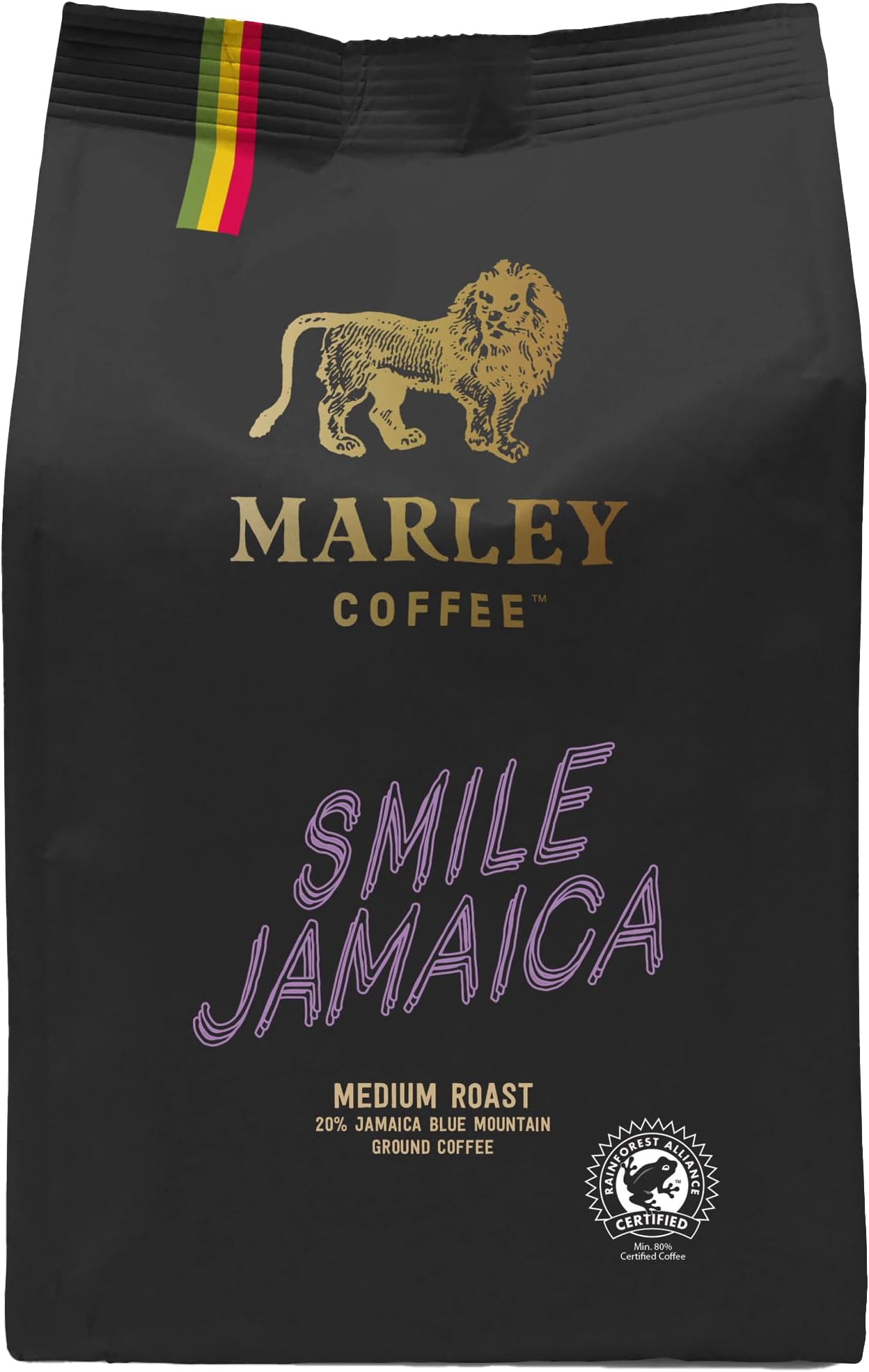 20% Jamaica Blue Mountain Medium Roast Ground Coffee 227g - Smile Jamaica Medium Roast - From The Marley Family, Rainforest Alliance Certified - V60 Filter Cafetiere Aeropress