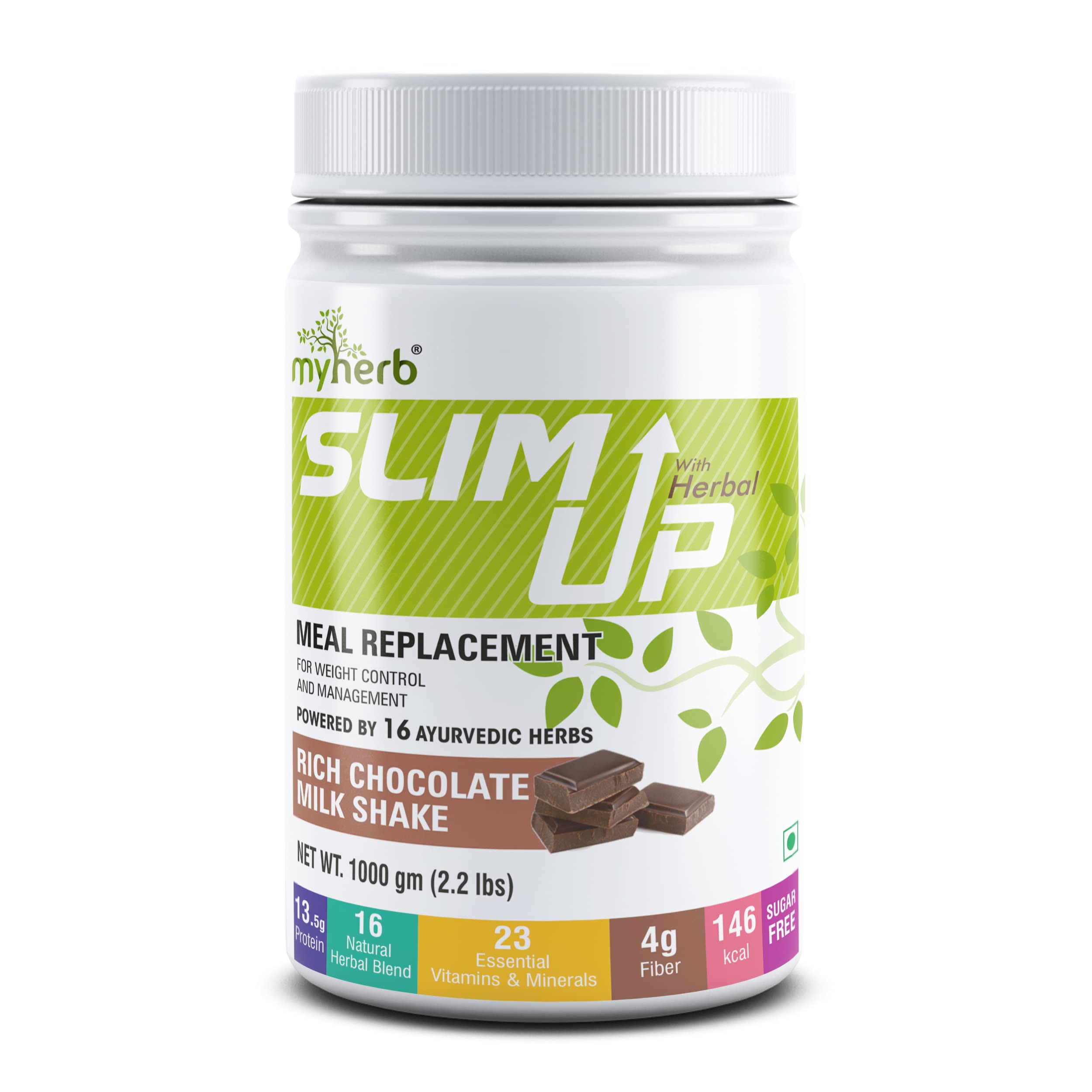 MYHERB Slim Up Meal Replacement Shake With 15 Natural Herbal Blend (Ayurvedic Formula) For Weight Control&Management-13.5g Protein-23 Vitamins For Men&Women (Chocolate Milk Shake, 1000 gm)