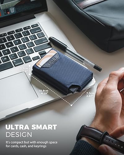 Miniatura 6 de VULKIT Tarjetero desplegable plegable con compartimento para dinero, estuche para tarjetas de visita minimalista con bolsillo frontal, marino