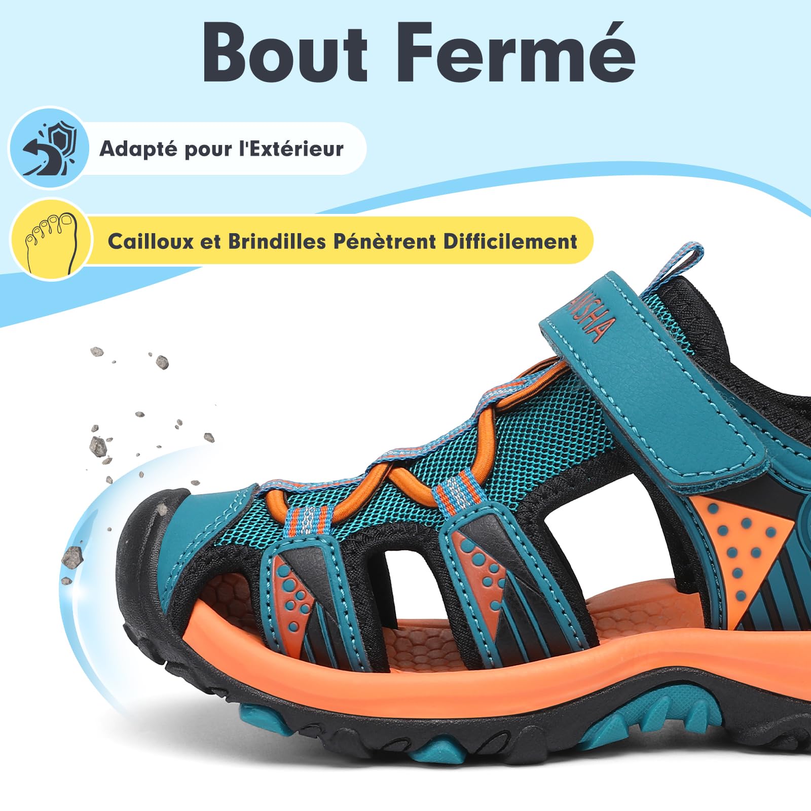Mishansha Sandales Sport Garçon Bout Fermé Été Chaussure de Randonnée Enfants Respirantes 24-39 EU