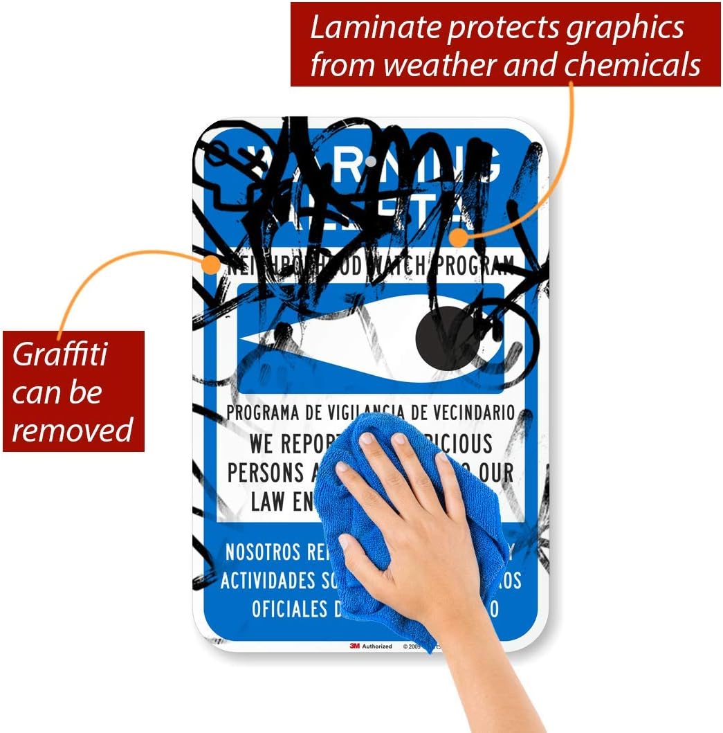 SmartSign "Warning - Neighborhood Watch Program" Bilingual Sign | 12" x 18" 3M High Intensity Grade Reflective Aluminum