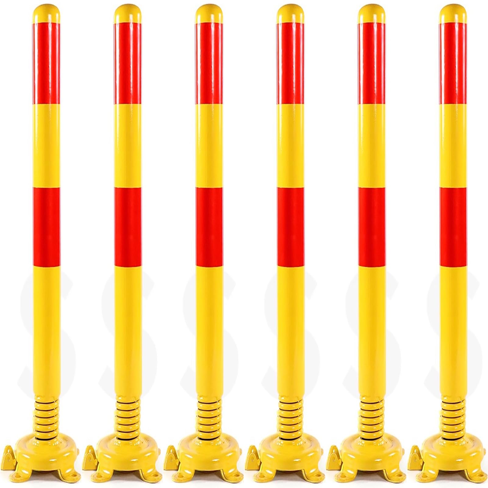 WDSOPK Traffic Safety Bollard, Commercial Traffic Delidelineator Post Floor Mount, Metal Parking Bollards, Reboundable Caution Warning Posts Driveway Barrier （H60cm Yellow+red-6 Pack）