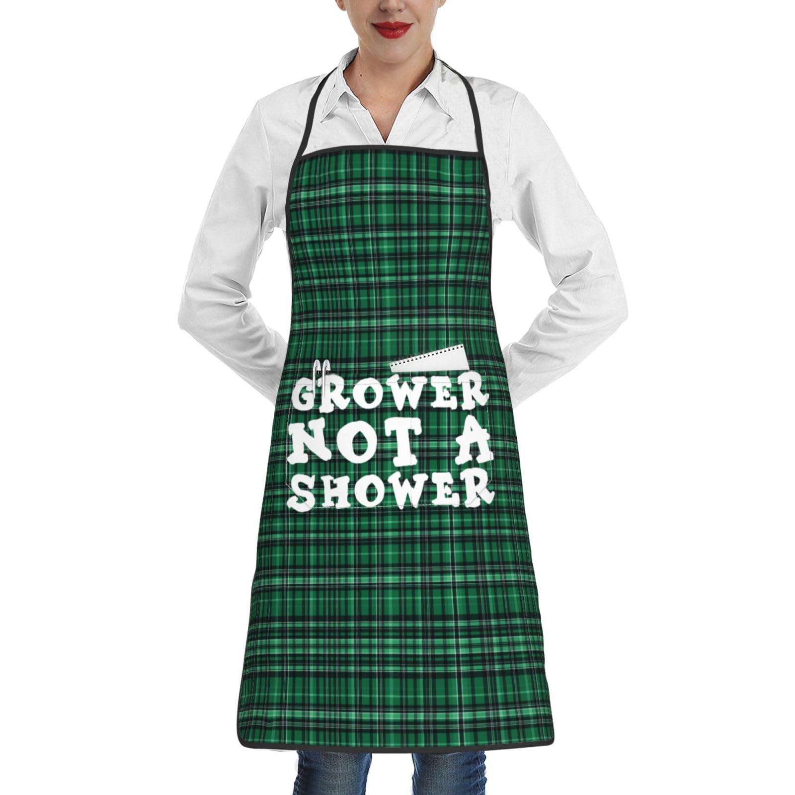nopicsn Grower Not A Shower Apron for cooking with Pockets Women Men Kitchen Chef Funny Aprons