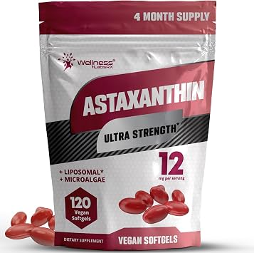 Liposomal Astaxanthin 12mg - 120 Vegan Softgels, 4 Month Supply, Natural Astaxanthin Supplements from Haematococcus Pluvialis - Astaxanthin Skincare Support, Skin and Eye Support, Eye Health Vitamins