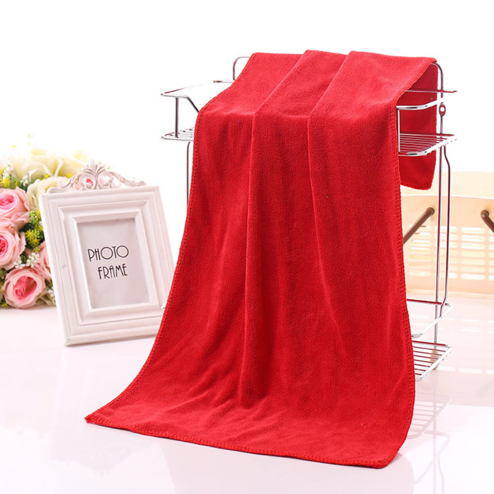 Fine fiber bath towel barber shop beauty salon absorbent and easy-dry bath towel 70 * 140 thickened large bath towel, red, 70 * 140cm