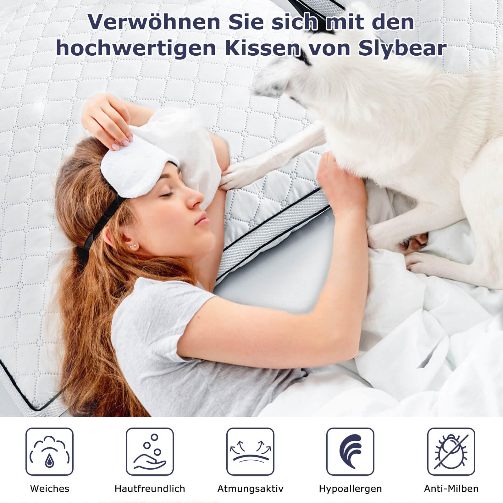 Kopfkissen 80x80 cm 2er Set, orthopädisches Seitenschläferkissen mit Premium Füllung, Atmungsaktives Nackenkissen, Schlaf-,Sitz-,Bett-,Sofa-Kissen für Allergiker weich und stützend waschbar