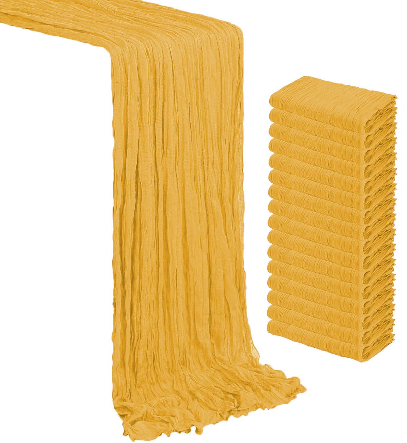 VDS 6PC Cheesecloth Table Runner 44 x 275 cm (17”x108”), 100% Cotton Soft Gauze Table Runner for Wedding, Rustic Boho Reusable Fabric Table Drape for Dining Party Banquet & Event Décor - Gold